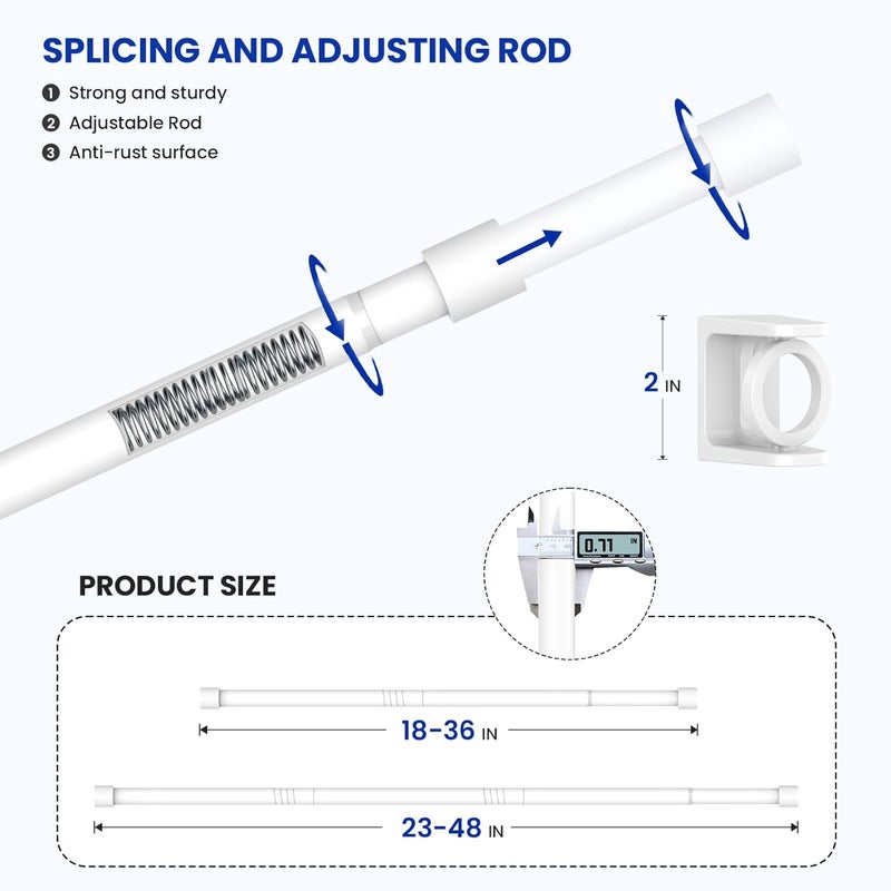 Tiemlet White Spring Tension Rod 2 Pack, Max 18 to 36 Inch Adjustable Tension Rods 24 to 36 inch, No-Drill Easy Installation Rust-Resistant Spring rod, Suitable for Closets Rod, Shoe Cabinets - Image 3